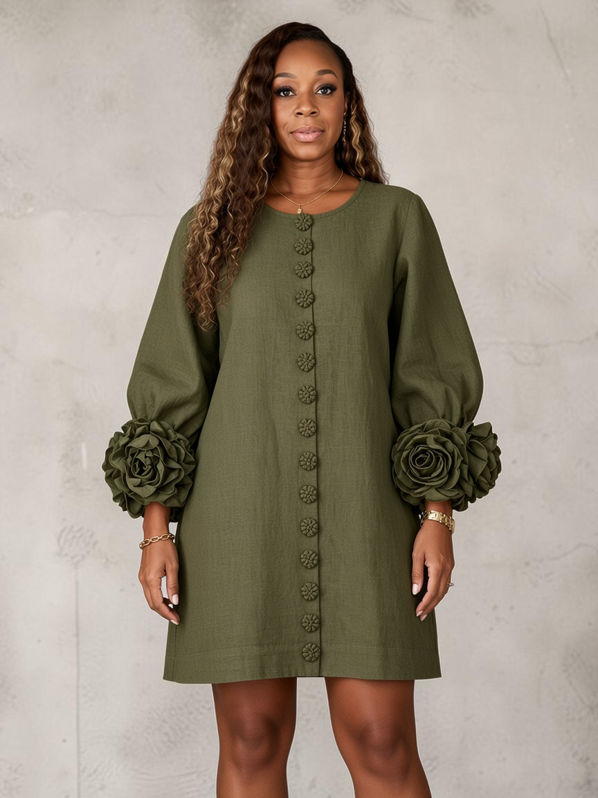 Full Size 3D Floral Round Neck Mini Dress Plus Size